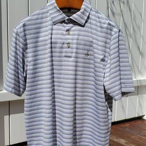 Peter Millar Summer Comfort Polo Shirt Men's Gray, Blue & White Striped Size L.